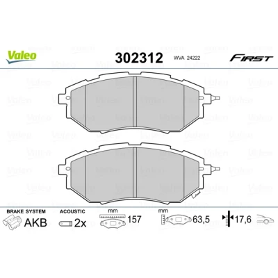 Bilde av VALEO 302312 Bremseklosser framaksel inkl. slitasjevarselkontakt med antihyle blikk SUBARU: Legacy 4, Forester IV, Outback IV