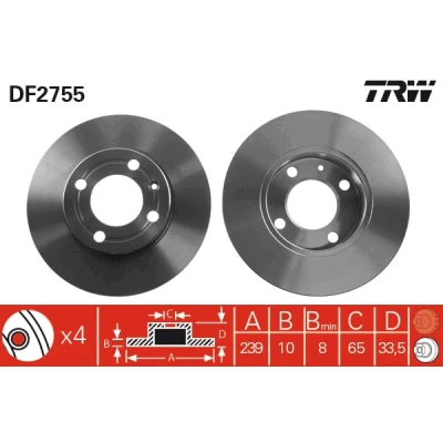 Bilde av TRW DF2755 Bremseskiver 239 10 4 100 fullt ut spraylakkert med skruer VOLKSWAGEN: Polo III Hatchback