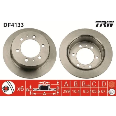 Bilde av TRW DF4133 Bremseskiver 299 10,4 6 139,5 fullt ut spraylakkert SSANGYONG: Rexton / 2, Musso SUV