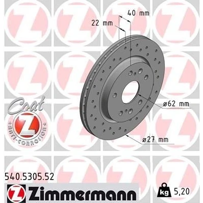 Bilde av ZIMMERMANN SPORT COAT Z 540.5305.52 Bremseskiver 272 22 9/5 5 114 innvendig ventilert, hullet belagt SUZUKI: SWIFT 4