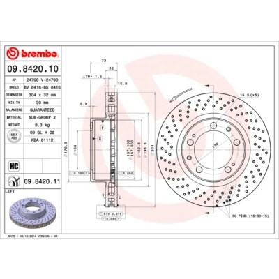 Bilde av BREMBO COATED DISC LINE 09.8420.11 Bremseskiver 304 32 5 perforert / ventilert belagt høy karbon PORSCHE: 911 Coupé