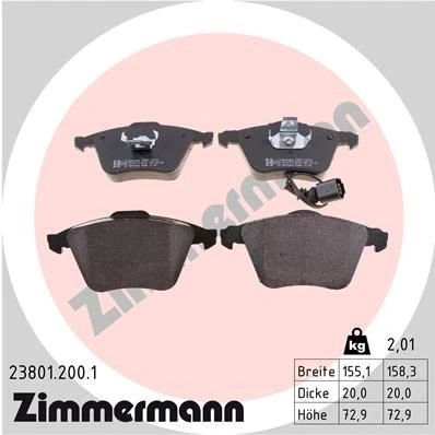 Bilde av ZIMMERMANN 23801.200.1 Bremseklosser inkl. slitasjevarselkontakt Bildet viser leveranseinnholdet VOLKSWAGEN: Passat B6 Variant, Golf 5
