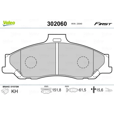 Bilde av VALEO 302060 Bremseklosser FIRST framaksel ekskl. slitasjevarselkontakt uten antiskrike blikk FORD: Ranger Mk2, MAZDA: BT 50 Pick up