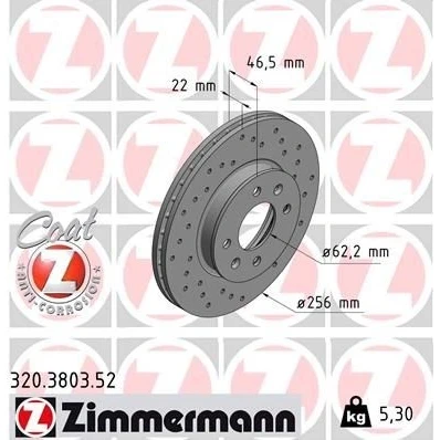Bilde av ZIMMERMANN SPORT COAT Z 320.3803.52 Bremseskiver 256 22 6/4 4 100 innvendig ventilert, hullet belagt HYUNDAI: i20 I Hatchback, ACCENT 3 Stufenheck