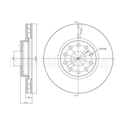 Bilde av METELLI 23 0409C Bremseskiver 281,0 26,0 5 59,0 ventilert spraylakkert LANCIA: Kappa Sedan, ALFA ROMEO: 166