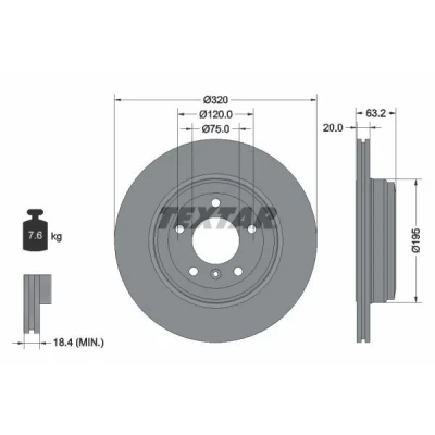 Bilde av TEXTAR PRO 92122703 Bremseskiver 320 20 05/06 120 utvendig ventilert belagt uten hjulfestebolt, hjulnav BMW: 5 Touring, Sedan