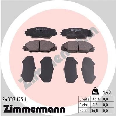 Bilde av ZIMMERMANN 24337.175.1 Bremseklosser Bildet viser leveranseinnholdet TOYOTA: RAV4 IV SUV, Auris Stasjonsvogn, III SUV