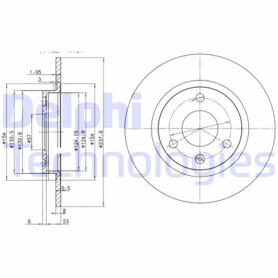 Bilde av DELPHI BG2355 Bremseskiver 238 8 3 fullt ut oljet ubehandlet uten hjullager, ABS sensorring PEUGEOT: 106 I Hatchback