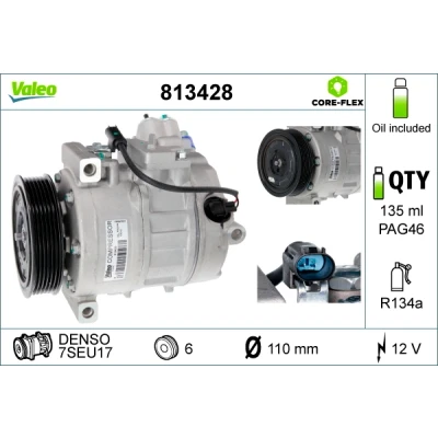 Bilde av VALEO 813428 Kompressor 7SEU17 12 PAG 46 R 134a med kompressorlje NEW ORIGINAL PART BMW: X5, 3 Sedan, 1 Cabrio