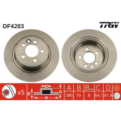 Bilde av TRW DF4203 Bremseskiver 280 10 5 100 fullt ut spraylakkert ROVER: 75