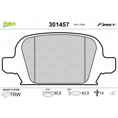 Bilde av VALEO 301457 Bremseklosser FIRST bakaksel ekskl. slitasjevarselkontakt uten antiskrike blikk OPEL: Corsa C Hatchback