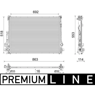 Bilde av MAHLE ORIGINAL CR 2605 000P Radiator Aluminium 692 518 16 Kjøleribber loddet