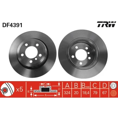 Bilde av TRW DF4391 Bremseskiver 324 20 5 120 ventilert spraylakkert BMW: 7