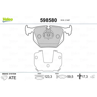 Bilde av VALEO 598580 Bremseklosser bakaksel ekskl. slitasjevarselkontakt med antihyle blikk BMW: 3 Sedan, Touring, X5, LAND ROVER: Range Rover