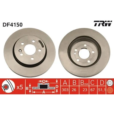 Bilde av TRW DF4150 Bremseskiver 303 26 5 112 ventilert spraylakkert MERCEDES BENZ: ML Klasse
