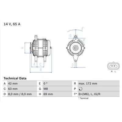 Bilde av BOSCH 0 986 049 051 Dynamo 14V 65A
