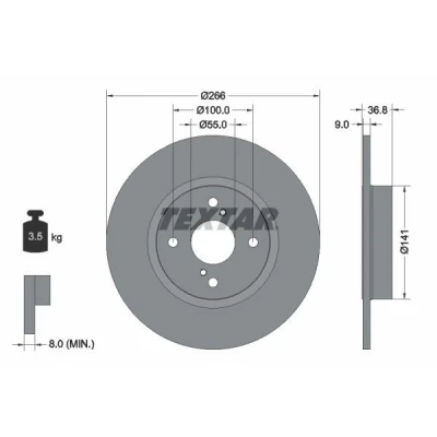 Bilde av TEXTAR PRO 92169203 Bremseskiver 266 9 04/06 100 fullt ut belagt uten hjulfestebolt, hjulnav TOYOTA: Corolla VIII Liftback