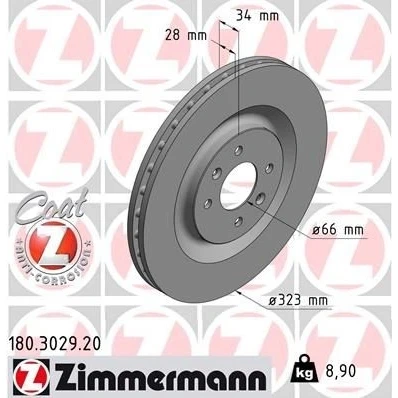 Bilde av ZIMMERMANN COAT Z 180.3029.20 Bremseskiver 323 28 6/4 4 108 innvendig ventilert belagt CITROËN: DS3 Hatchback, Cabrio, PEUGEOT: 208 I Hatchback