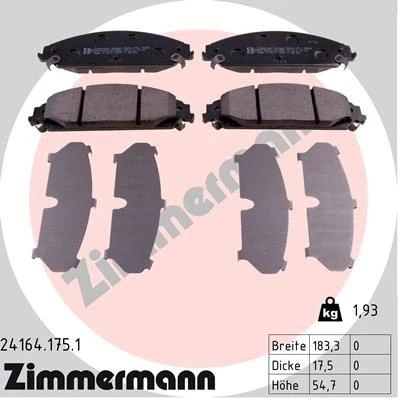 Bilde av ZIMMERMANN 24164.175.1 Bremseklosser med akustisk slitasjevarsel Bildet viser leveranseinnholdet DODGE: Challenger Coupé, CHRYSLER: 300C Sedan
