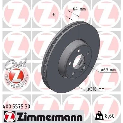Bilde av ZIMMERMANN bremseskive 30mm 6/5 5 hull 112mm ventilert, todelt belagt høy karbon 400.5575.30 2064211200,A2064211200 Bremseskiver