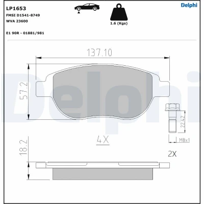 Bilde av Bremseklosser sett, Framaksel, citroën,fiat,peugeot, 1611140780, 1611140980, 1611838880, 1617256680, 1636413880, 4252.22, 4252.35, 4252.