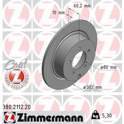 Bilde av ZIMMERMANN COAT Z 380.2112.20 Bremseskiver 302 10 6/5 5 114 fullt ut belagt MITSUBISHI: Outlander 2 SUV, ASX CITROËN: C4 Aircross