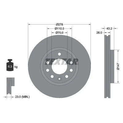 Bilde av TEXTAR 92156400 Bremseskiver 278 26 05/08 110 innvendig ventilert uten hjulfestebolt, hjulnav OPEL: Corsa D Hatchback