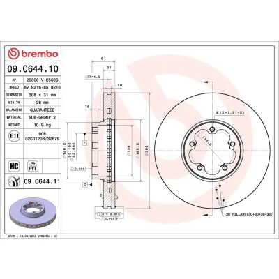 Bilde av BREMBO 09.C644.11 Bremseskiver 308 31 5 innvendig ventilert belagt høy karbon FORD: Transit V363 Van, Mk6 Minibuss