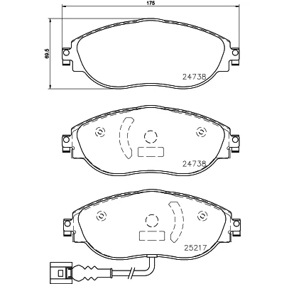 Bilde av HELLA 8DB 355 015 921 Bremseklosser med integrert slitasjevarselkontakt bremsecaliperskruer VOLKSWAGEN: Golf 7, Passat B7 Variant