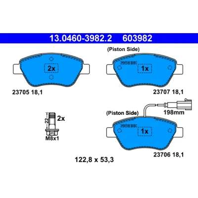 Bilde av ATE 13.0460 3982.2 Bremseklosser inkl. slitasjevarselkontakt med bremsecaliperskruer FIAT: BRAVO 2, Stilo Hatchback