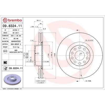 Bilde av BREMBO COATED DISC LINE 09.8324.11 Bremseskiver 323 30 5 innvendig ventilert belagt høy karbon AUDI: A8 D2, A6 C4 Avant, Sedan