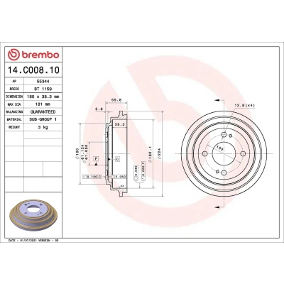 Bilde av BREMBO 14.C008.10 Bremsetrommel 180