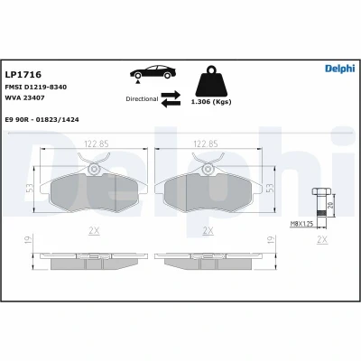 Bilde av Bremseklosser sett, Framaksel, citroën c2, c2 enterprise, c3 i, pluriel, 1611457180, 1617257080, 4252.36, 4252.58, 4253.45, 4253.69,
