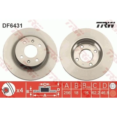Bilde av TRW DF6431 Bremseskiver 256 18 4 100 ventilert spraylakkert HYUNDAI: i20 I Hatchback