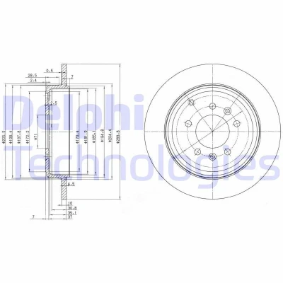 Bilde av DELPHI BG3684 Bremseskiver 290 10 5 fullt ut oljet ubehandlet uten hjullager, ABS sensorring PEUGEOT: 607 Sedan