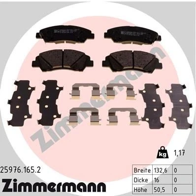Bilde av ZIMMERMANN 25976.165.2 Bremseklosser Bildet viser leveranseinnholdet, med glideplate HYUNDAI: i10 II Hatchback