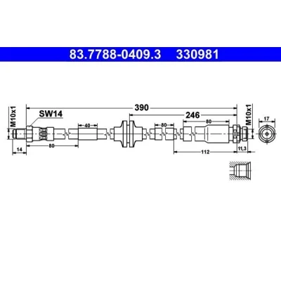 Bilde av ATE 83.7788 0409.3 Bremseslange 410 M10x1 FORD: Focus 2 Kombi