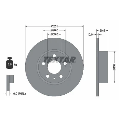 Bilde av TEXTAR PRO 92046903 Bremseskiver 251 10 05/06 98 fullt ut belagt uten hjulfestebolt, hjulnav ALFA ROMEO: 156 Sportwagon, Sedan