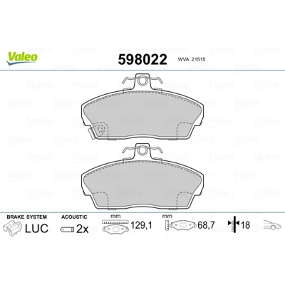 Bilde av VALEO 598022 Bremseklosser framaksel inkl. slitasjevarselkontakt uten antiskrike blikk LOTUS: Elise S1, HONDA: CIVIC 7 Hatchback