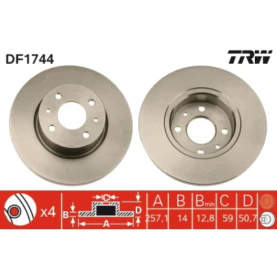 Bilde av TRW DF1744 Bremseskiver 257 14 4 98 fullt ut spraylakkert LANCIA: Thema Stasjonsvogn