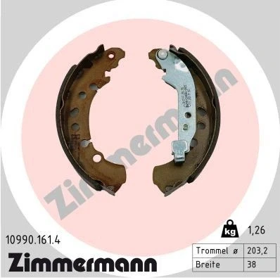 Bilde av ZIMMERMANN 10990.161.4 Bremsesko 203mm 38mm med vippearm, Bildet viser leveranseinnholdet