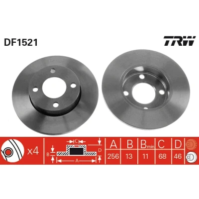 Bilde av TRW DF1521 Bremseskiver 256 13 4 108 fullt ut spraylakkert AUDI: 100 C3 Sedan, 90 B3, 80 B3