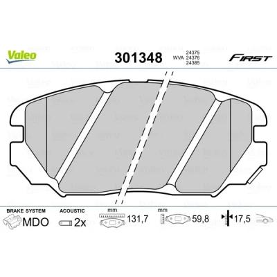 Bilde av VALEO 301348 Bremseklosser framaksel inkl. slitasjevarselkontakt uten antiskrike blikk HYUNDAI: ix20, Tucson, Grandeur