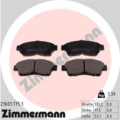 Bilde av ZIMMERMANN 21601.175.1 Bremseklosser med akustisk slitasjevarsel Bildet viser leveranseinnholdet TOYOTA: Corolla VIII Liftback, Camry IV Sedan