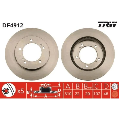 Bilde av TRW DF4912 Bremseskiver 310 22 5 139,7 ventilert spraylakkert