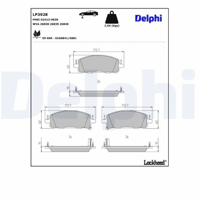 Bilde av DELPHI LP3928 Bremseklosser med akustisk slitasjevarsel antihyle blikk uten tilbehør