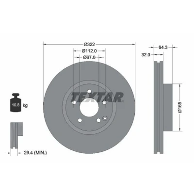 Bilde av TEXTAR PRO+ 92163505 Bremseskiver 322 32 05/06 112 innvendig ventilert belagt høy karbon uten hjulfestebolt, hjulnav