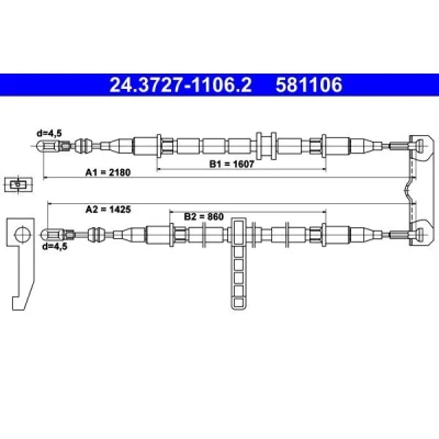 Bilde av ATE 24.3727 1106.2 Bremsekabel 2180, 1425 SAAB: 9 3 Hatchback