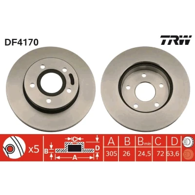 Bilde av TRW DF4170 Bremseskiver 305 26 5 127 ventilert spraylakkert JEEP: GRAND Cherokee 2, II