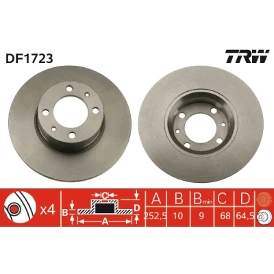 Bilde av TRW DF1723 Bremseskiver 252,5 10 4 98 fullt ut spraylakkert LADA: Nova Sedan, 1200 1600 Sedan